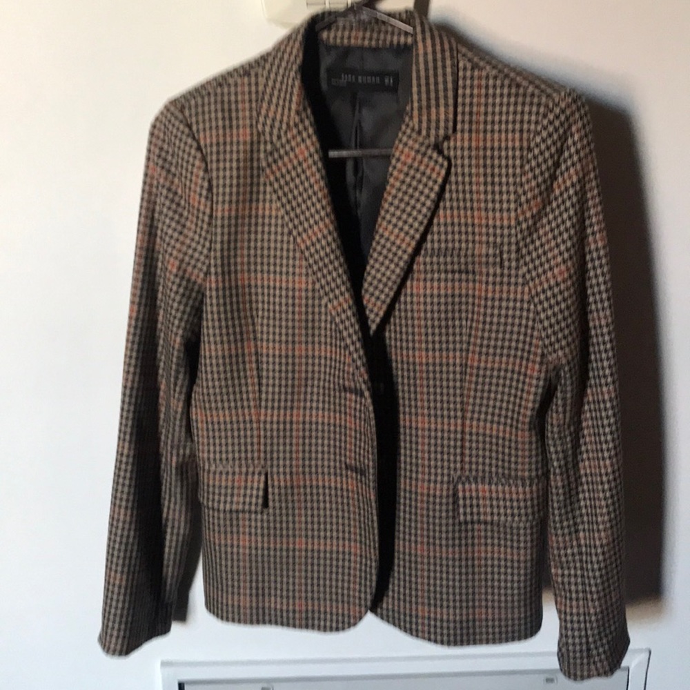 Zara Brown and Black Houndstooth Blazer with Rust Windowpane
